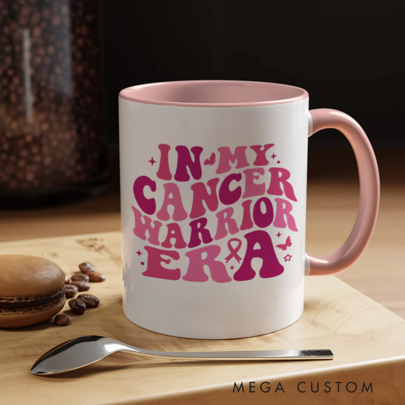 Personalized Inspiring Breast Cancer Awareness Pink Ribbon and Strength Symbol Design Mug