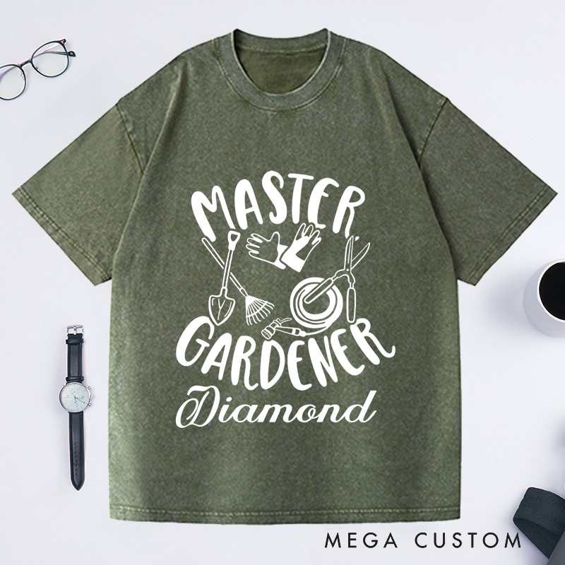 Personalized Master Gardener Washed T-Shirts Custom Gardener Shirt with Name Plant Lover Shirt Gardening Shirt Gardener Gift