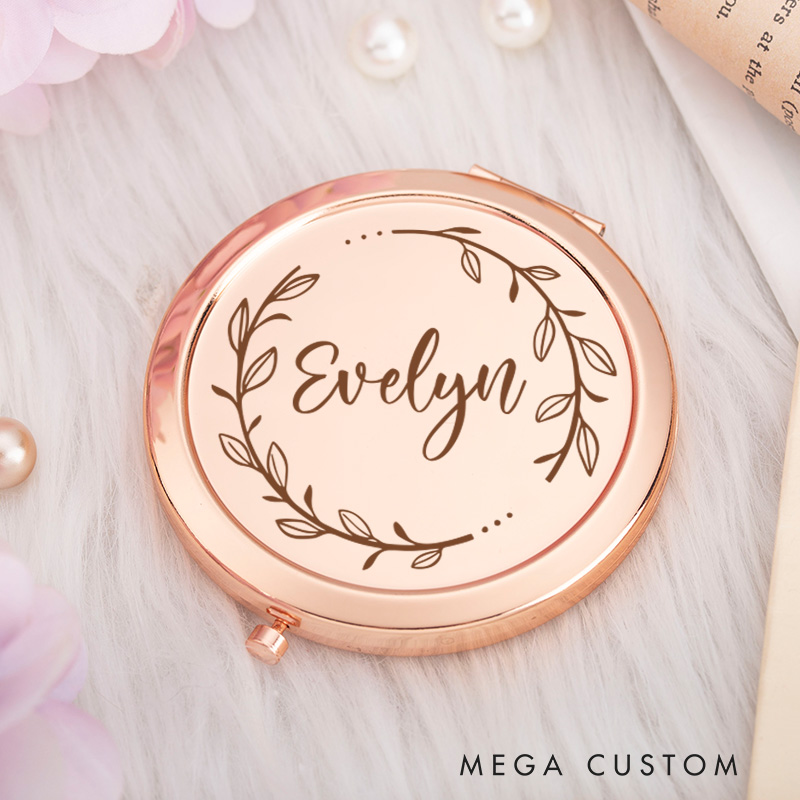 Personalized Compact Mirror Engraved Pocket Mirror Name Makeup Collapsible Mirror Bachelorette Party Favors Birthday Gift