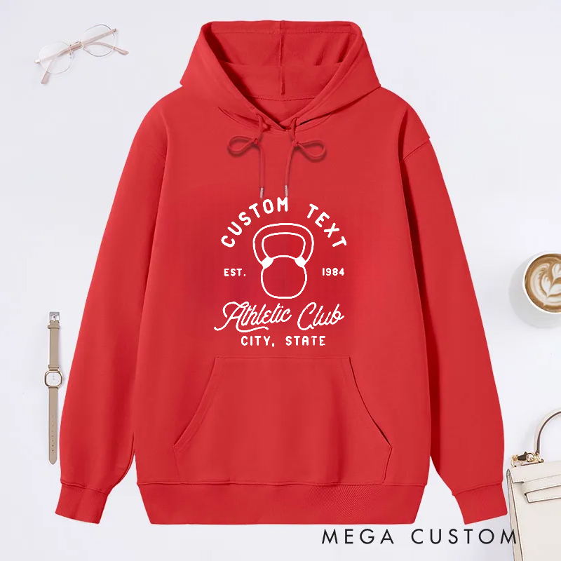 Personalized Athletic Club Classic Hoodies with Kettlebell Design for Fitness Enthusiasts Bodybuilders and Gym Lovers