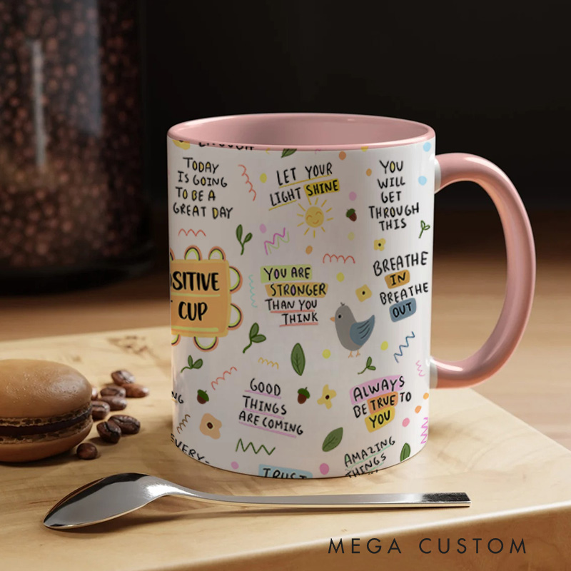 Personalized Encouraging Mental Health Self-Care and Inspirational Quote Collage Design Mug