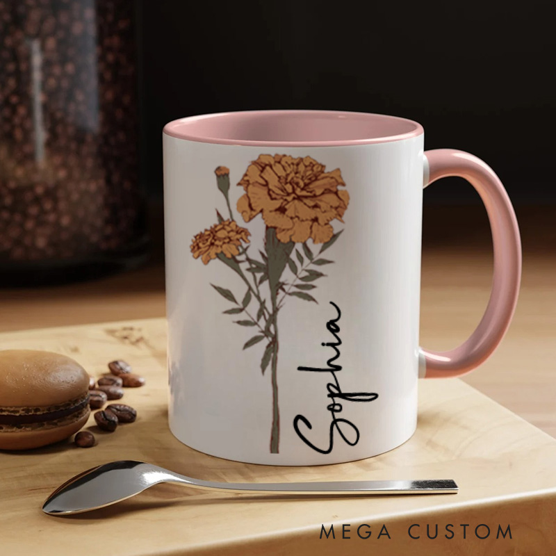 Personalized Birthday Floral Botanical Illustration with Delicate Touch Design Mug