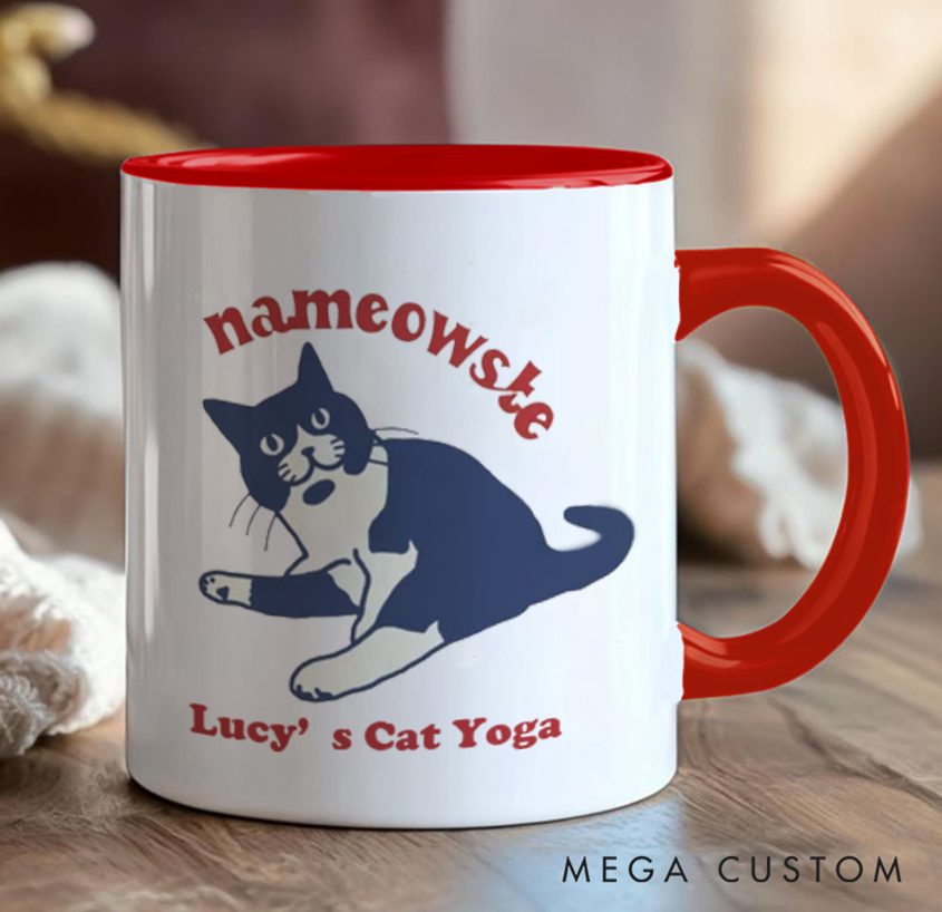 Personalized Cat Yoga Mug Funny Yoga Mug Custom Name Perfect Gift for Yoga Lover and Cat Lover