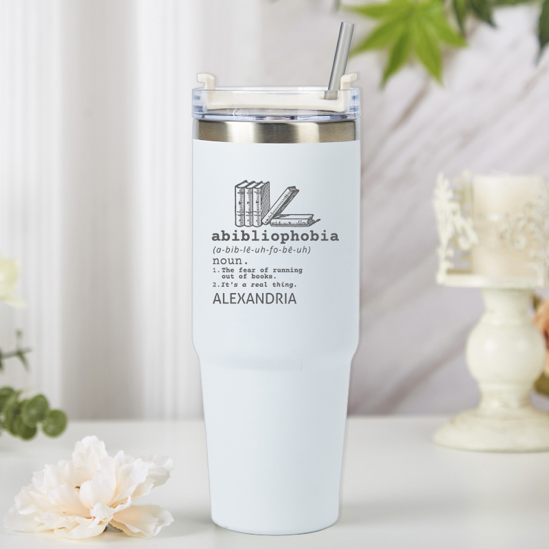 Personalized Abibliophobia Tumbler Book Lover Tumbler Stainless Steel Tumbler with Name Bookish Gift Reader Gift Book Lover Gift 