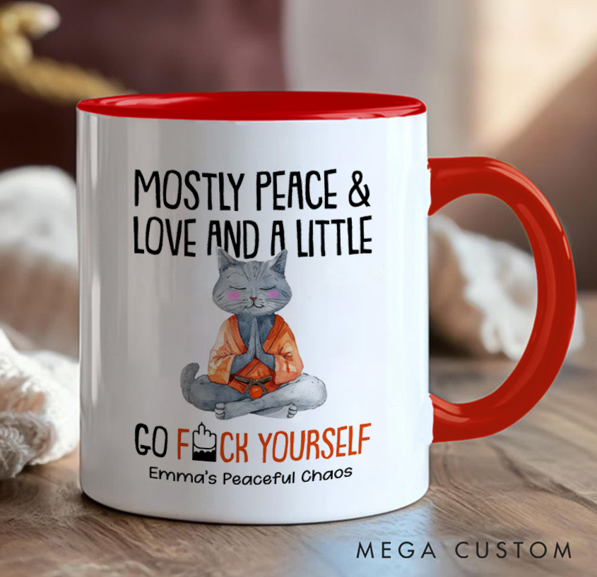 Personalized Funny Mug with Meditating Cat Design Custom Name Perfect Gift for Yoga Lover and Cat Lover