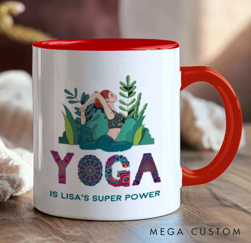 Personalized Yoga Mug with Vibrant Yoga Poses and Natural Elements Custom Name Perfect Gift for Yoga Lover