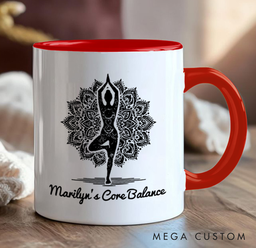 Personalized Yoga Balance Mug with Mandala Design Custom Name Perfect Gift for Yoga Lover