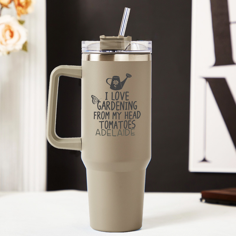 Personalized I Love Gardening from My Head Tomatoes Tumbler With Straw Tumbler with Lid Gardening Lovers Tumbler with Name Gardening Lover Gift