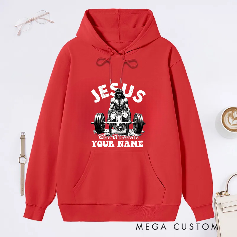 Personalized Gym Classic Hoodies with Inspirational Jesus The Ultimate Barbell Graphic for Fitness Enthusiasts Bodybuilders and Gym Lovers