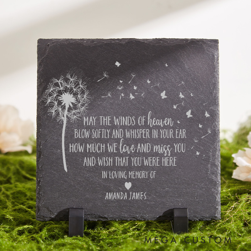 Personalized Memorial Garden Stone Engraved Name Rock for Yard May the Winds of Heaven Blow Softly Sympathy Gift for Loss of Loved One