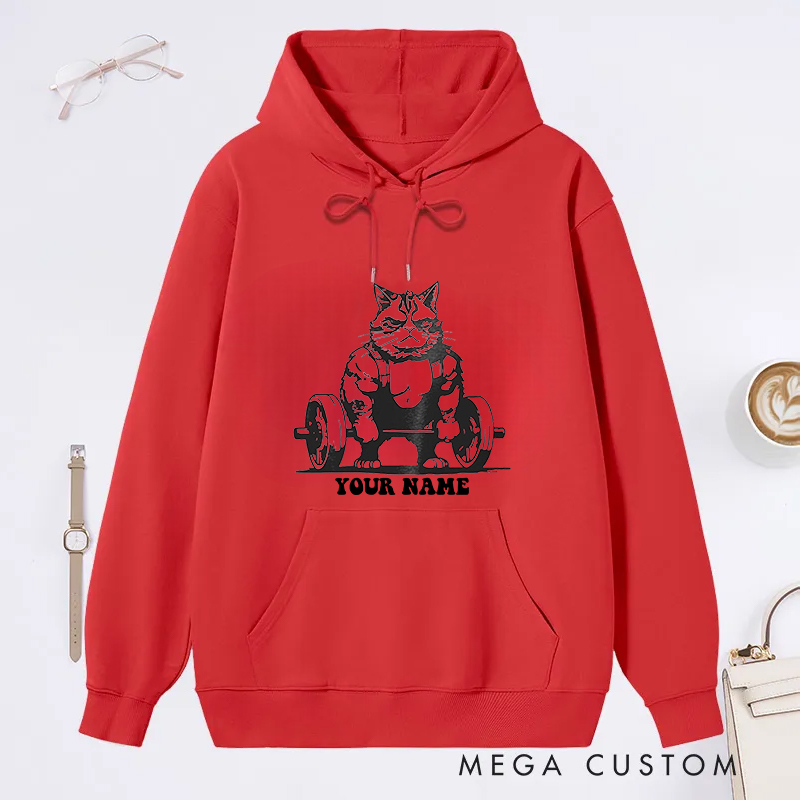 Personalized Gym Classic Hoodies with Funny Weightlifting Cat Design for Fitness Enthusiasts Bodybuilders and Gym Lovers