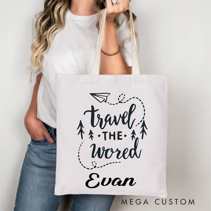 Personalized Travel The World Tote Bag Perfect Gift for Traveling Lovers Gift for Vacation