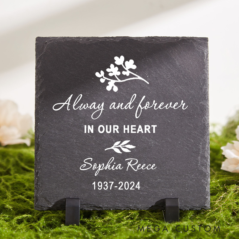 Personalized Memorial Stone for Loss of a Loved One Engraved Always And Forever In Our Hearts Slate Grave Marker Keepsake Sympathy Gift