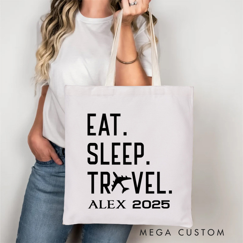 Personalized Eat Sleep Travel Tote Bag Gift for Traveling Lovers Funny Vacation Gift