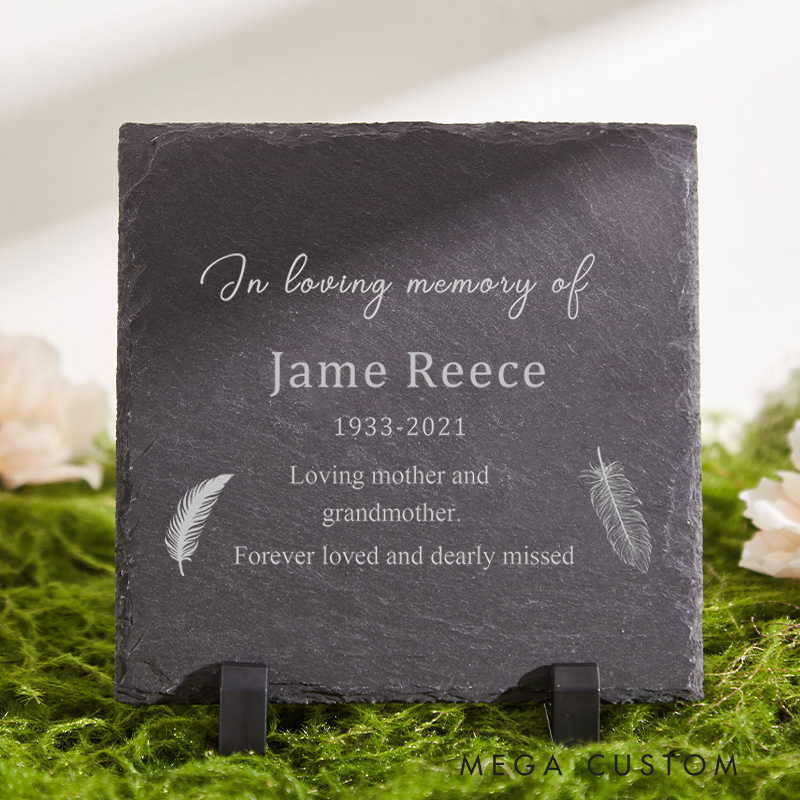 Personalized Memorial Garden Stone for Loss of Loved One in Loving Memory Gift Feathers Design Slate Marker Garden Remembrance Gift 