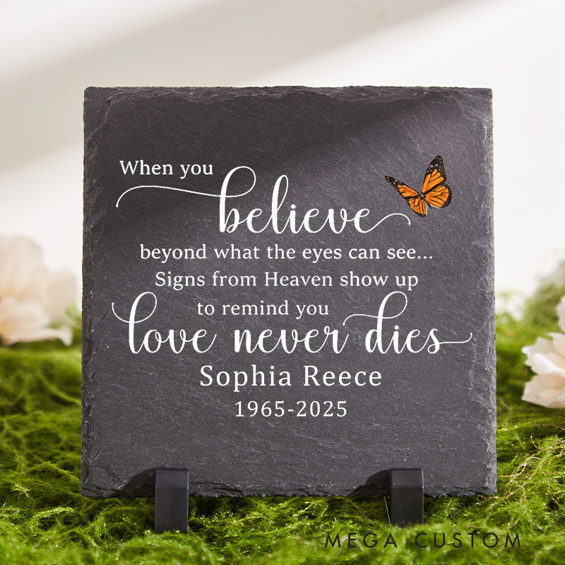 Personalized Memorial Stone for Loss of Loved One Monarch Butterfly Memorial Remembrance Stone Sympathy Gift Signs from Heaven Love Never Dies