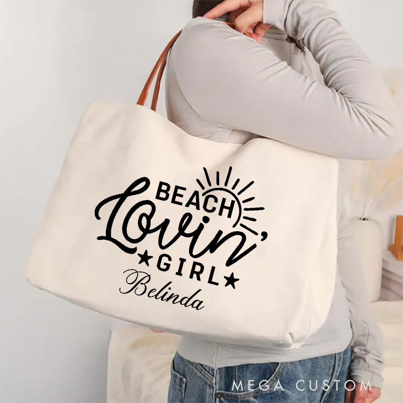Personalized Beach Loving Girl Tote Bag Traveling Lovers Gift Vacation Tote Bag Gift for Beach Trip
