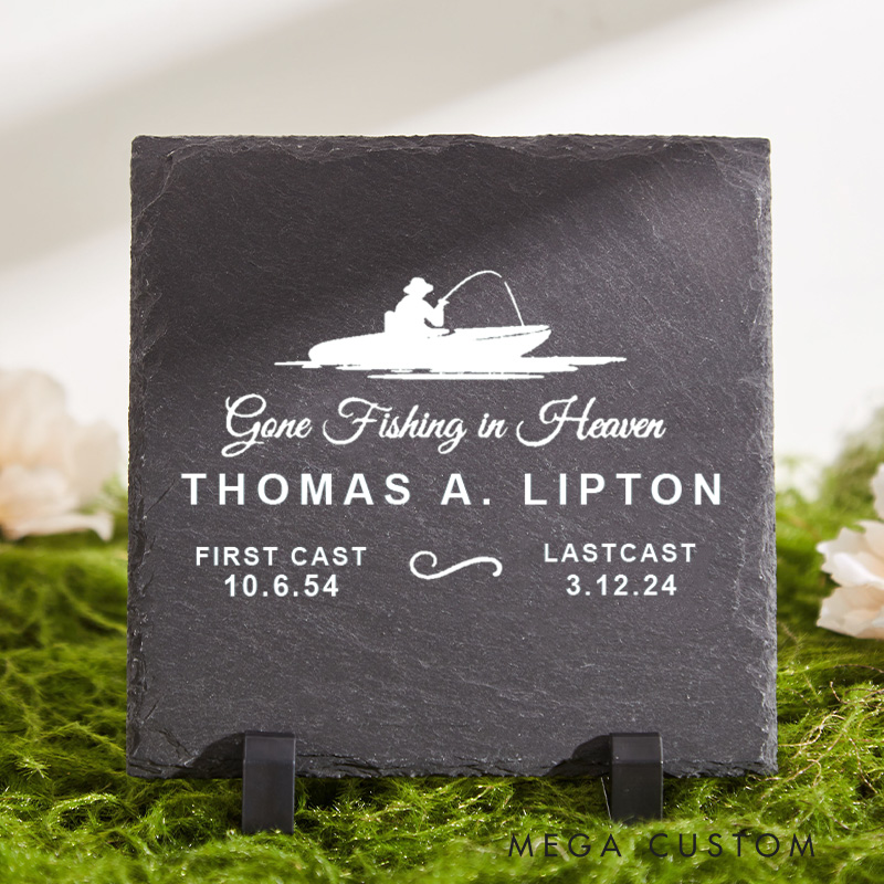 Personalized Memorial Garden Stone Gone Fishing in Heaven in Memory of Lost Loved One Grave Marker Fisherman Memorial Dad Memorial Stone