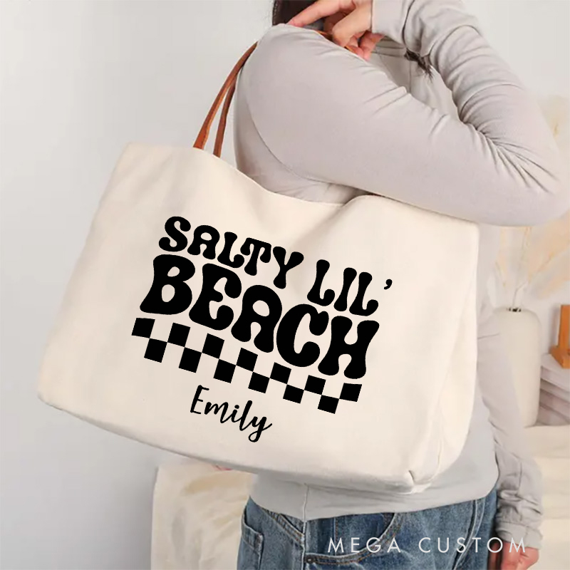 Personalized Salty Lil Beach Tote Bag Traveling Lovers Gift Vacation Tote Bag Gift for Beach Trip