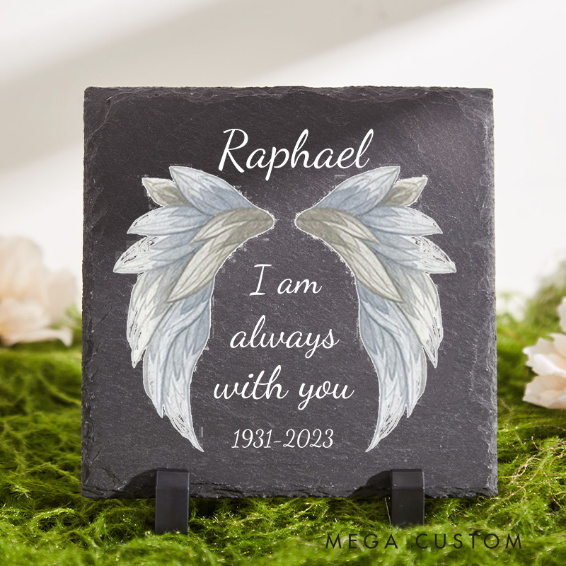 Personalization Memorial Garden Stone On Angels Wings Customizable with Name and Dates Decorative Stepping Stones for Loss of Loved One