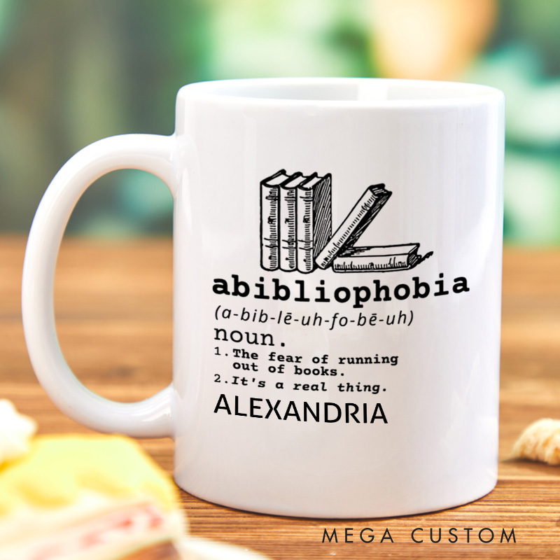 Personalized Abibliophobia Mugs Book Lover Mug with Name 12OZ Coffee Mug Bookish Gift Book Lover Gift Reading Gift