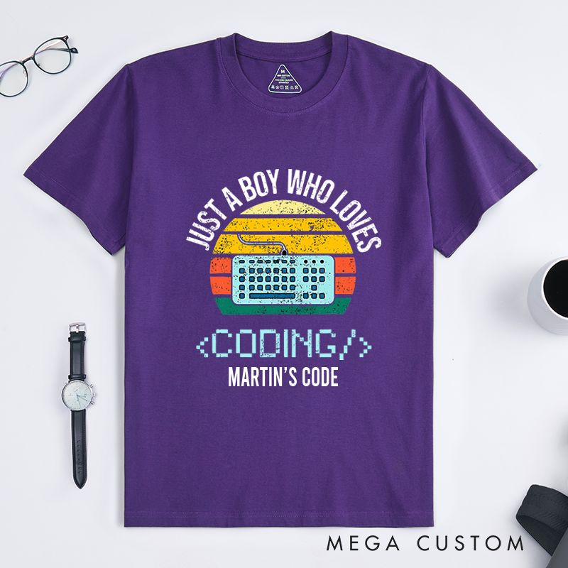 Personalized Just A Boy Who Loves Coding Computer T-Shirt Technology Programmer Enthusiasts Shirt Gift for Geek Nerd
