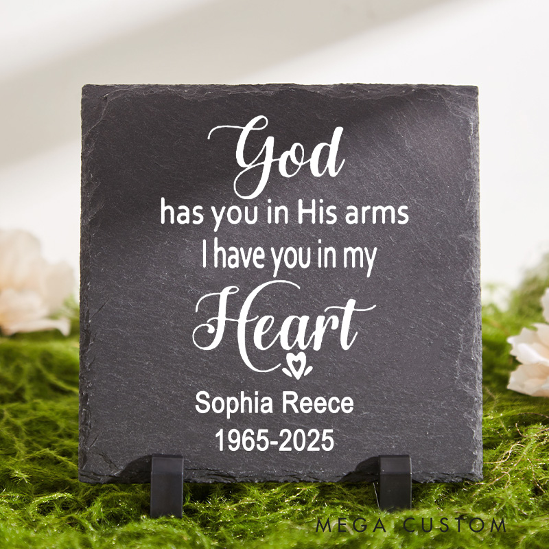 Personalized Memorial Garden Stone God Has You in His Arms Memorial Headstone for Outdoors Sympathy Gift for Loss of Loved One 
