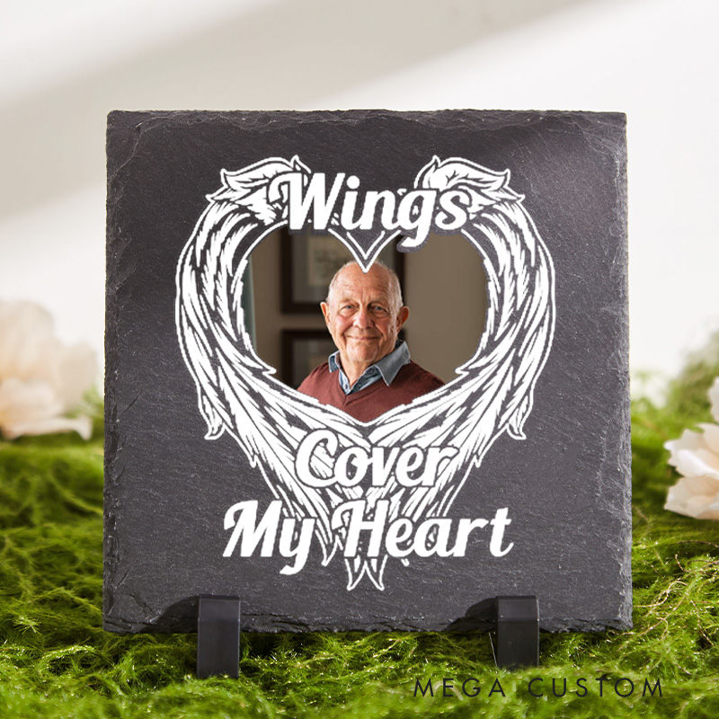 Personalized Angel Wings Memorial Stone with Photo in Loving Memory Gifts Funeral & Remembrance Loss of  Loved one Garden Stone