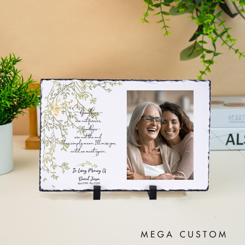 Personalized Photo Memorial Stone Plate Sympathy Gift Goodbyes are Not Forever Memorial Gift in Loving Memory Plaque