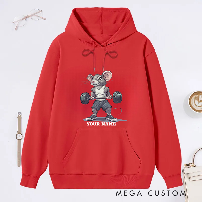 Personalized Fitness Classic Hoodies with Cute Mouse Weightlifting Design for Fitness Enthusiasts Bodybuilders and Gym Lovers
