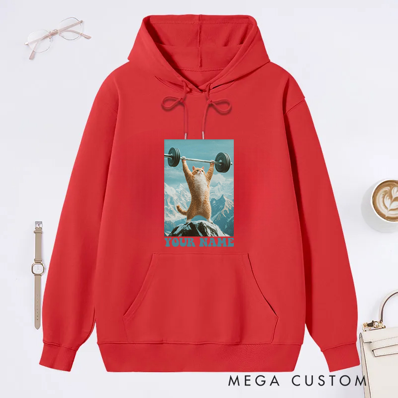 Personalized Fitness Classic Hoodies with Motivational Cat Lifting Barbell Design for Fitness Enthusiasts Bodybuilders and Gym Lovers