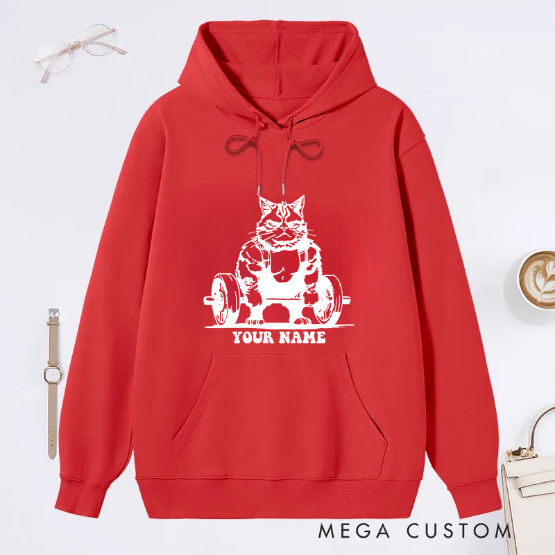 Personalized Fitness Classic Hoodies with Funny Cat Weightlifting Design for Fitness Enthusiasts Bodybuilders and Gym Lovers