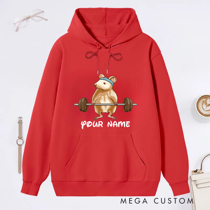 Personalized Fitness Classic Hoodies with Fun Hamster Lifting Barbell Graphic for Fitness Enthusiasts Bodybuilders and Gym Lovers