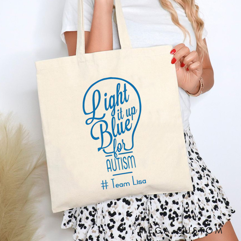 Personalized Light It Up Blue for Autism Awareness Illustration Featuring Elegant Typography for Advocacy Tote Bag