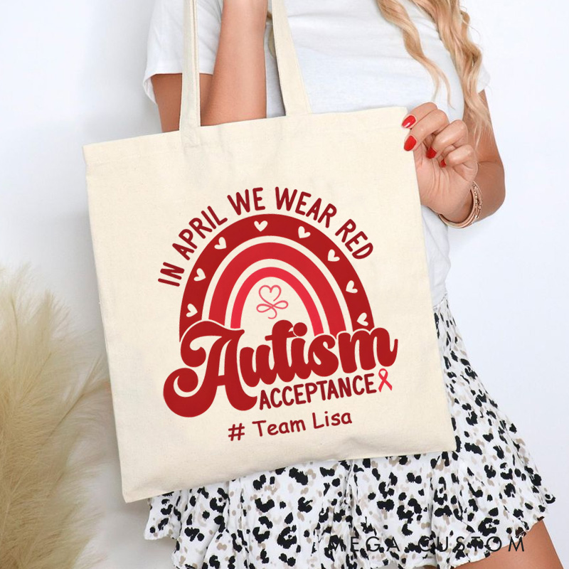 Personalized Autism Acceptance Rainbow Illustration Featuring Bold Colors and Advocacy Message for Tote Bag