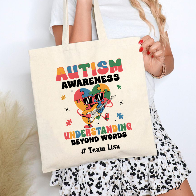 Personalized Autism Awareness Illustration Featuring Rocket and Beyond Words Message for Advocacy Tote Bag
