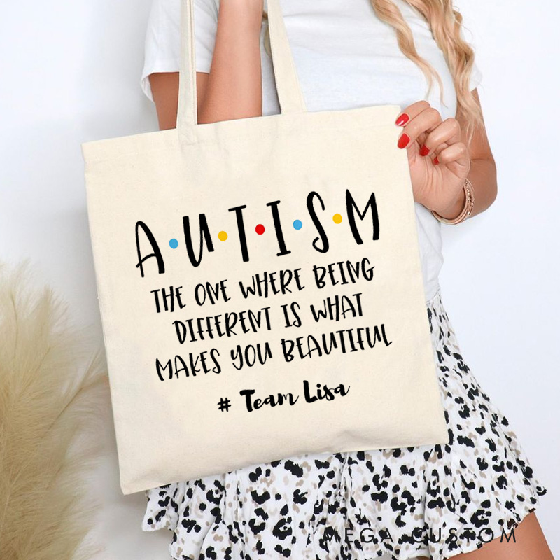 Personalized Autism Awareness Quote Illustration Emphasizing the Beauty of Being Different for Advocacy Tote Bag