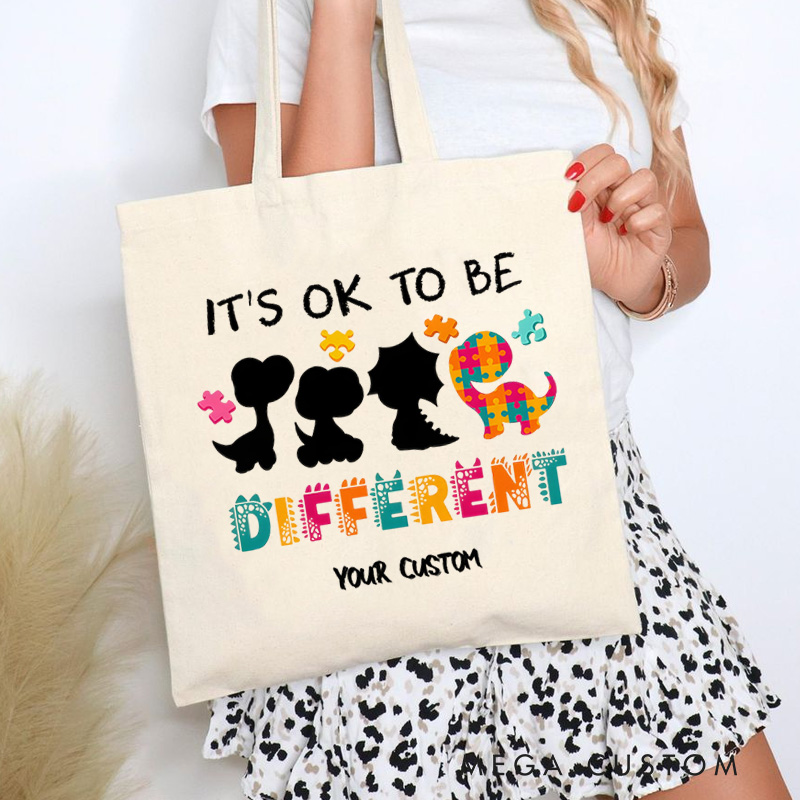 Personalized Autism Awareness Illustration Highlighting It’s Okay to Be Different Message for Advocacy Tote Bag