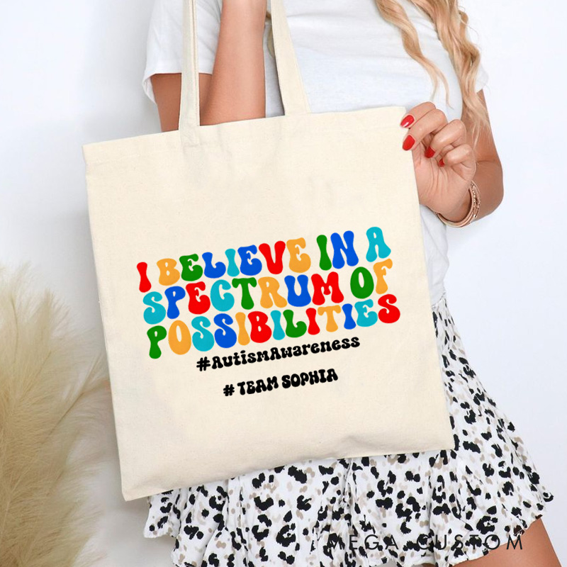 Personalized Autism Awareness Quote Illustration Highlighting Spectrum of Possibilities Message for Advocacy Tote Bag