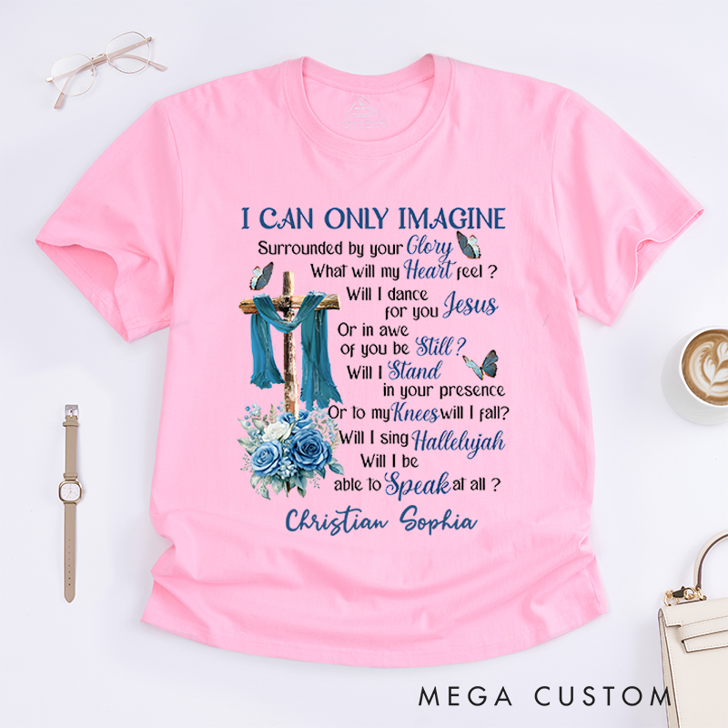 Personalized Classic T-Shirts I Can Only Imagine Cross and Blue Floral Inspirational Faith T-Shirt