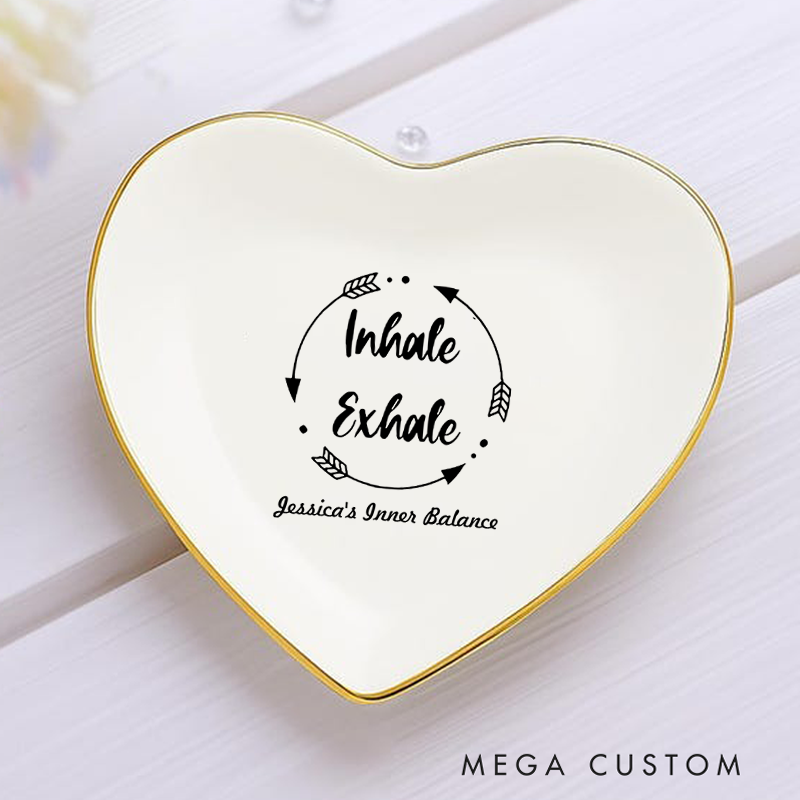 Personalized Ring Plate with "Breathe In and Out" Design Perfect for Home Decor, Jewelry Storage and Yoga Lover