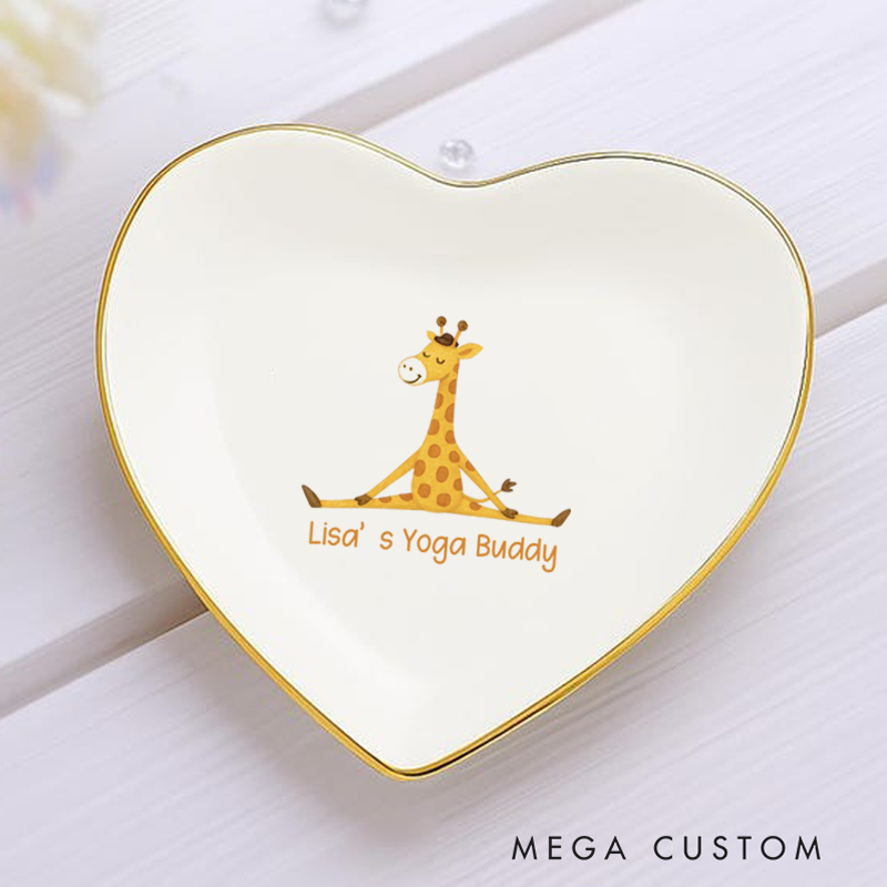 Personalized Ring Dishes with Cute Giraffe Yoga Design, Perfect for Yoga Lovers, Home Décor, Jewelry Storage, or Unique Gift
