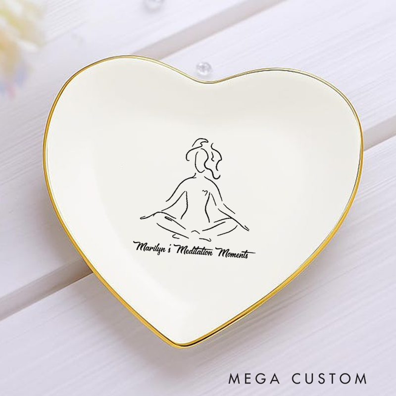 Personalized Ring Dishes with Elegant Meditation Design and Gold Trim Perfect for Yoga Lovers, Home Décor, Jewelry Storage, or Unique Gift