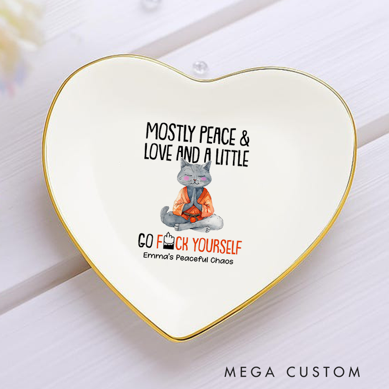 Personalized Ring Dishes with Funny Yoga Cat Design and Gold Trim Perfect for Yoga Lovers, Home Décor, Jewelry Storage, or Unique Gift