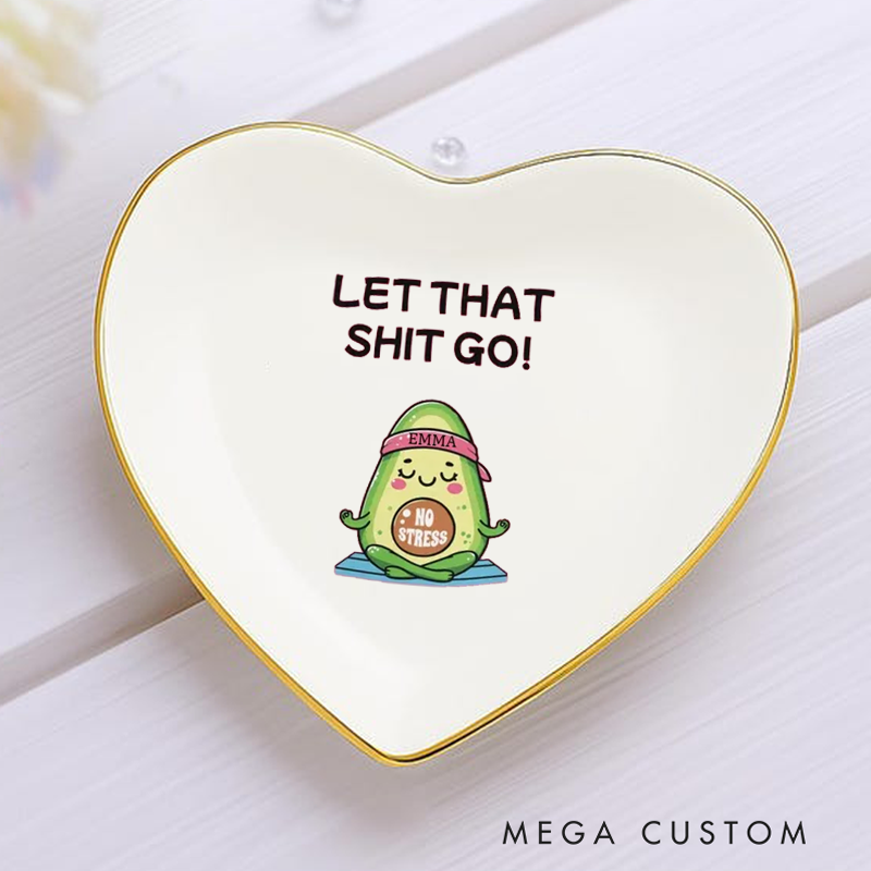 Personalized Ring Dishes with Funny Avocado Yoga Design and Gold Trim Perfect for Jewelry Storage, Home Décor, or Unique Gift for Yoga Lovers