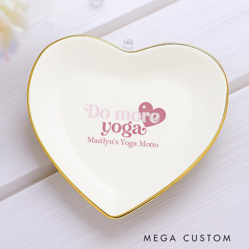 Personalized Ring Dishes with Elegant Yoga Motto Design and Gold Trim Perfect for Jewelry Storage, Home Décor, or Unique Gift for Yoga Lovers