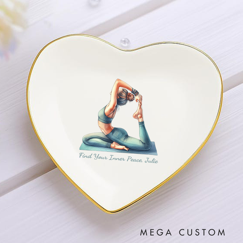 Personalized Ring Dishes with Elegant Yoga Pose Design and Gold Trim Perfect Gift for Jewelry Storage, Home Décor or Unique Gift for Yoga Lover