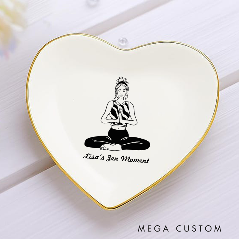 Personalized Ring Dishes with Minimalist Meditation Design and Gold Trim Perfect Gift for Jewelry Storage, Home Décor or Unique Gift for Yoga Lover