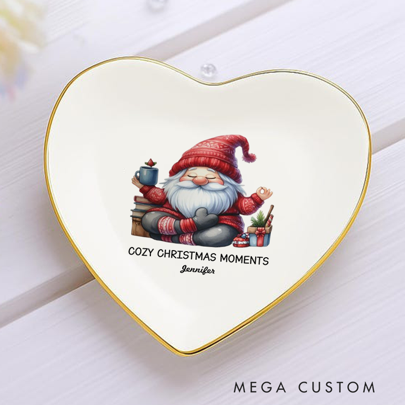 Personalized Ring Dishes with Festive Santa Meditation Design and Gold Trim Perfect Gift for Jewelry Storage, Home Décor or Unique Gift for Yoga Lover