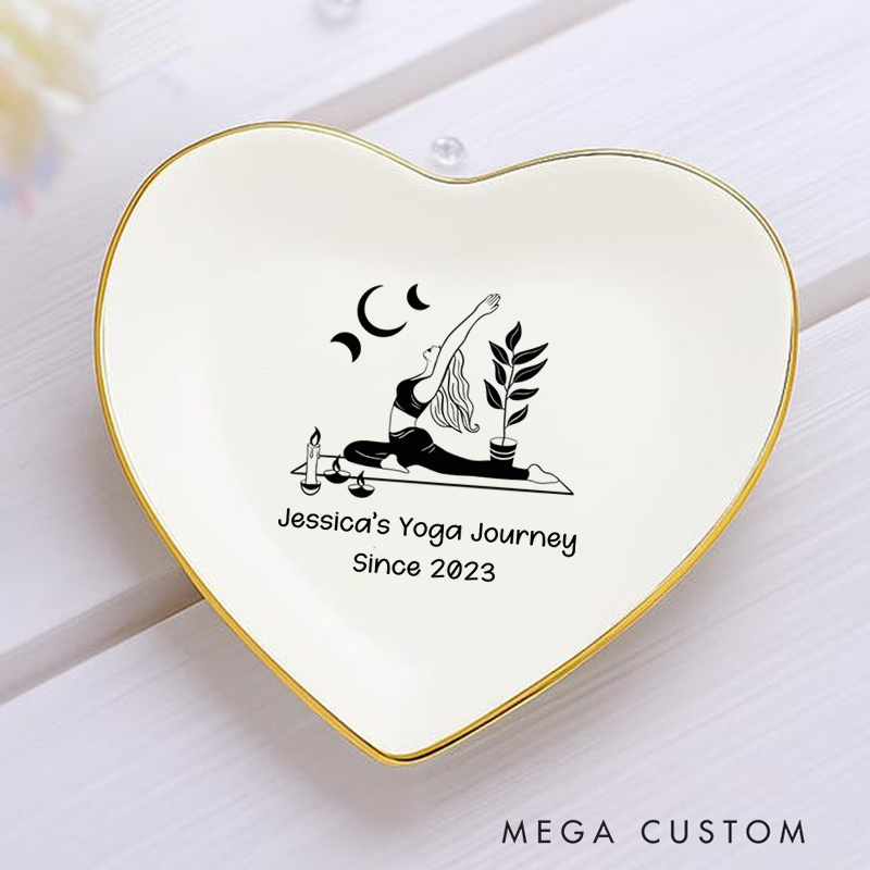 Personalized Ring Dishes with Elegant Yoga Design and Gold Trim Perfect Gift for Jewelry Storage, Home Décor or Unique Gift for Yoga Lover